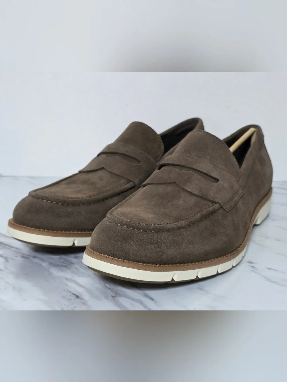 Cole Haan Brown Suede Penny Loafers with Cream Sole